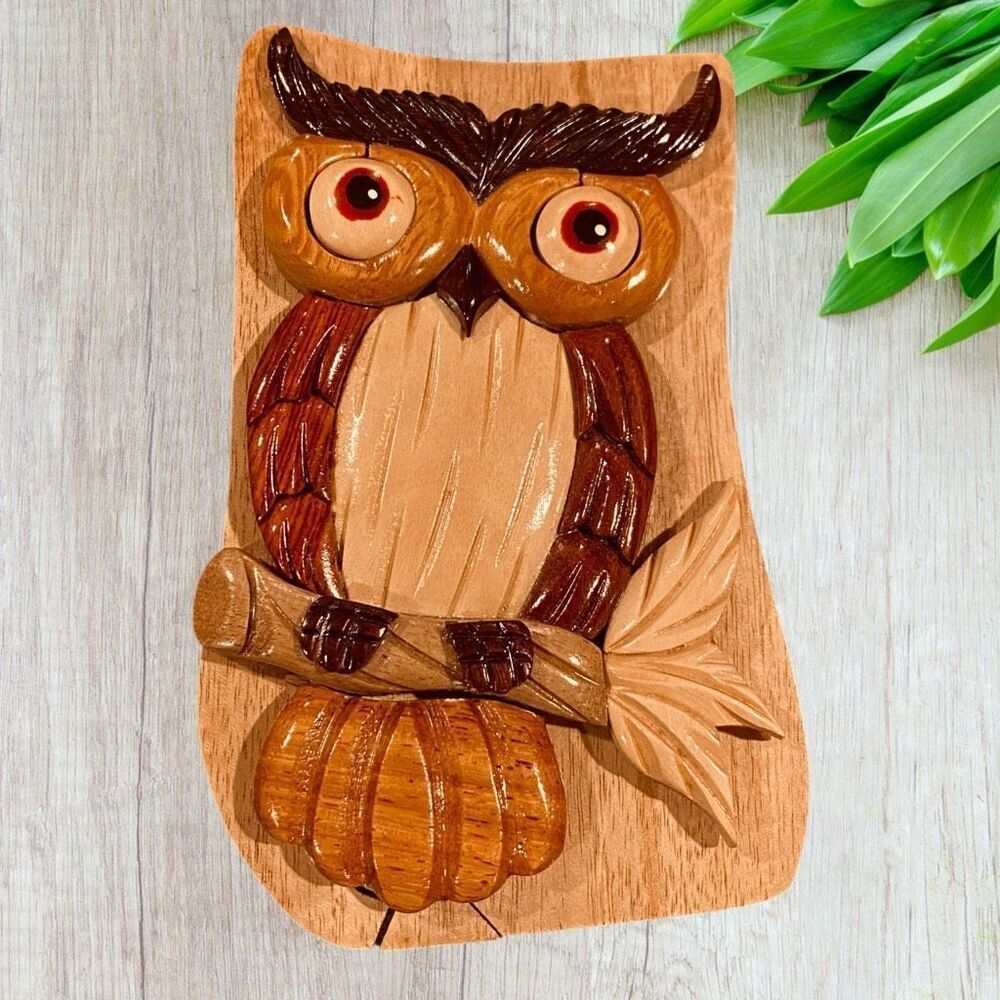 Owl Wood Puzzle Trinket Jewelry Box
